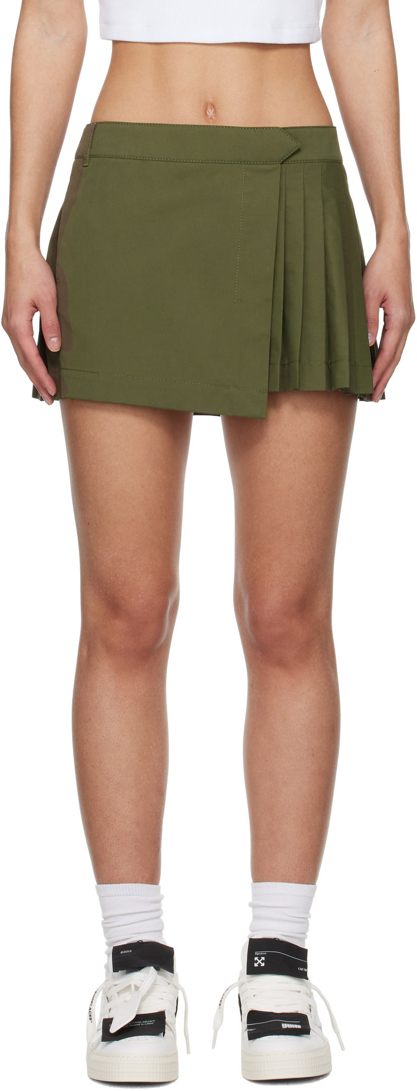 Kjol Off-White Off-White Savana Pleated Miniskirt Grön | OWCU014S25FAB0025800
