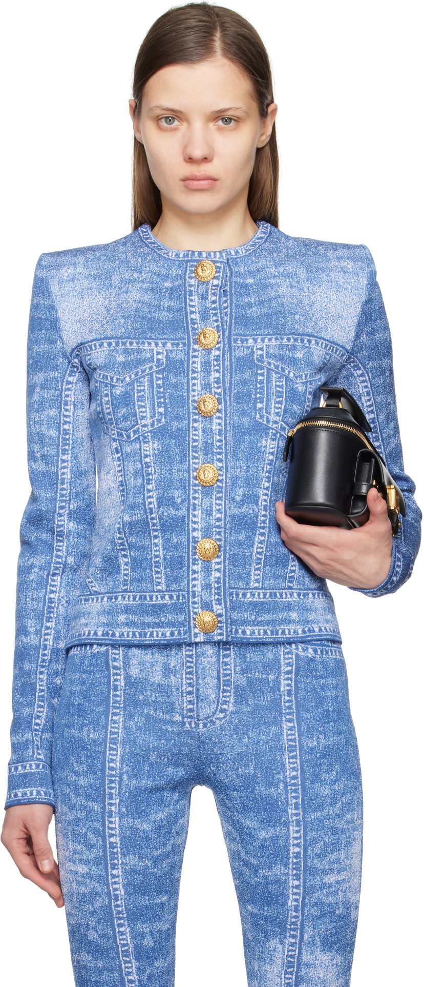 Träningsoverall Balmain Balmain Jacquard Knit Denim Cardigan Blå | EF1KL220KH80