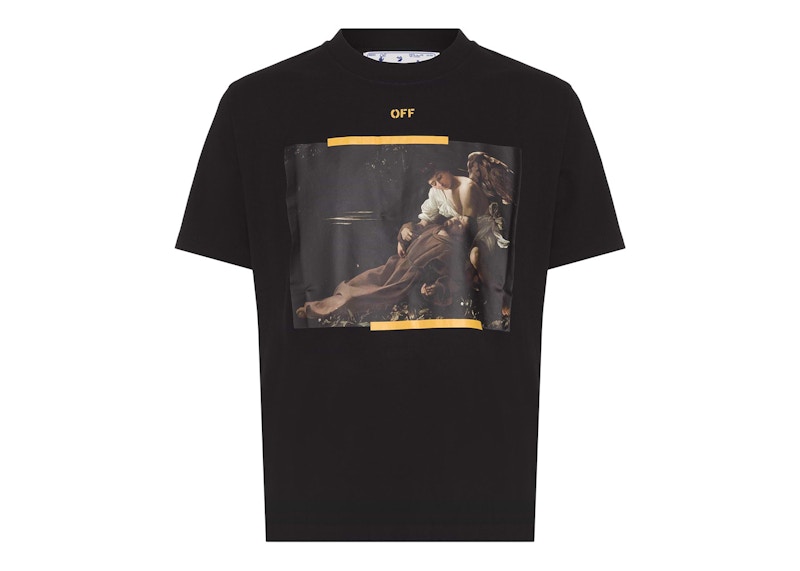 T-shirt Off-White Arrow Caravaggio St. Fran Skate Slim Tee Black/Yellow/Multi Svart | OMAA027C99JER0141001