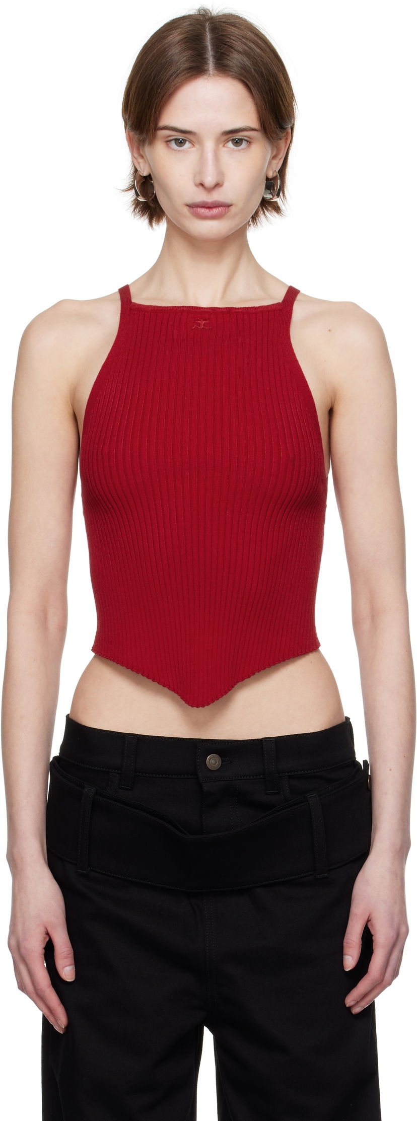 Linne Courrèges Courrèges Pointy Rib Knit Tank Top Röd | 125MTO042FI0001