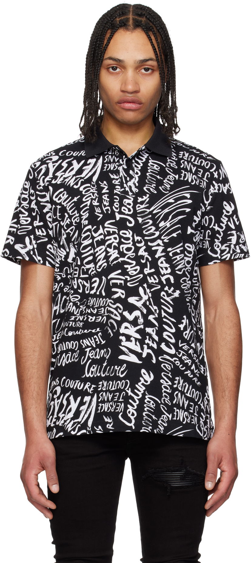 Polotröja Versace Versace Jeans Couture Logo Pattern Polo Svart | E78GAG6R0_EJS459
