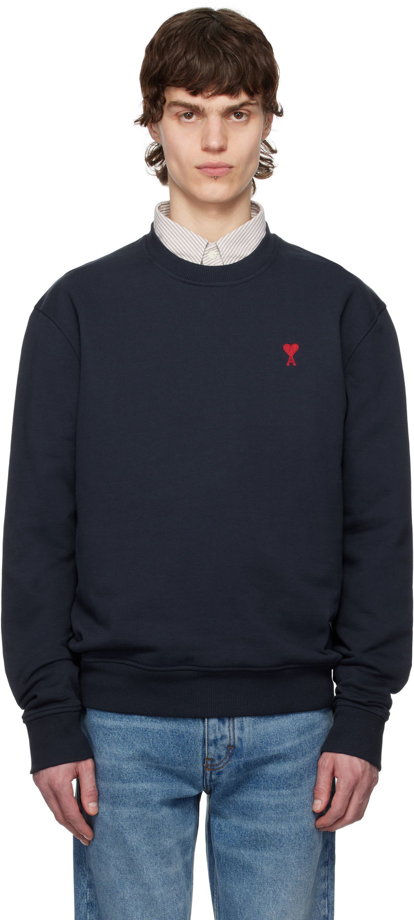 Sweater AMI AMI Paris Ami de Coeur Sweatshirt Mörkblå | BFUSW035.730