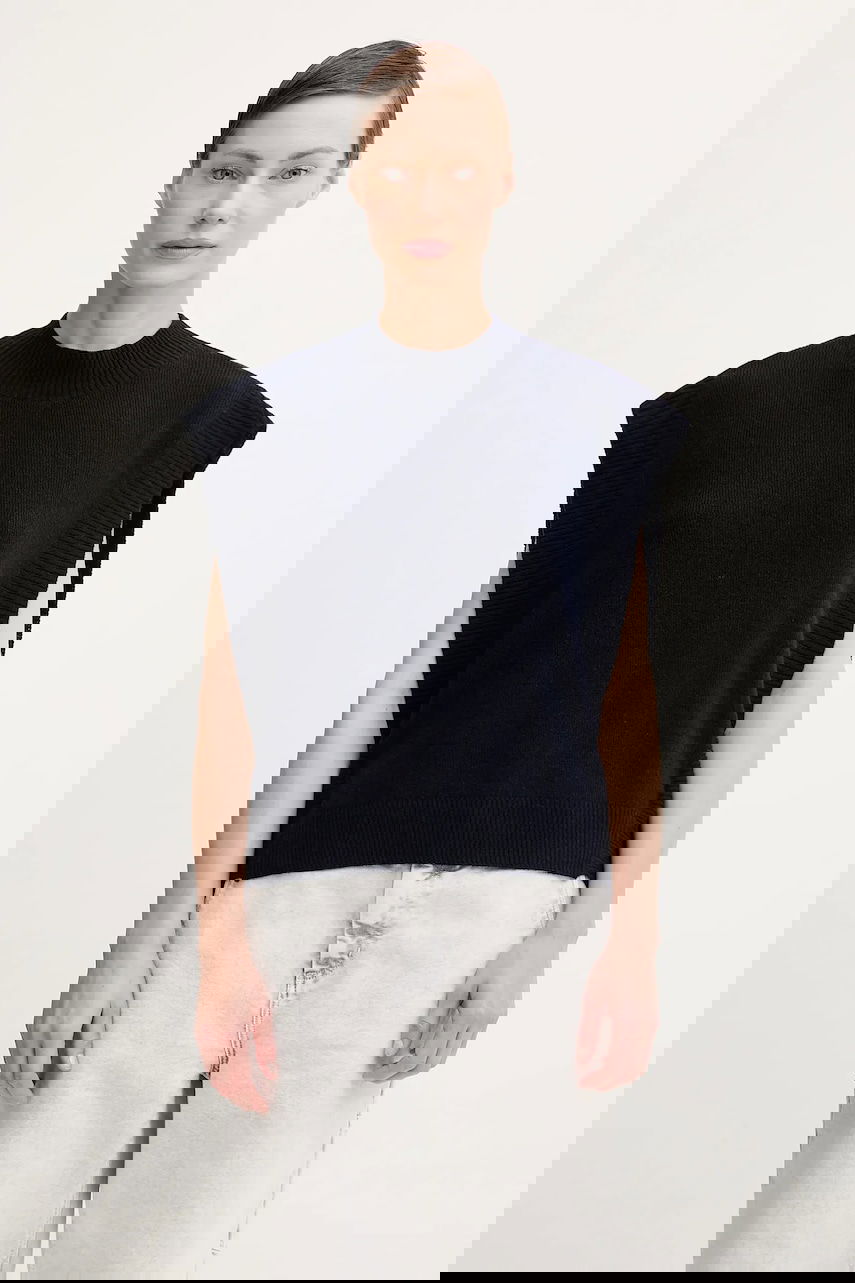 Väst A.P.C. Wool Rib-Knit Mock Neck Vest Pull Mathilde Mörkblå | WOASA.F23430, 0