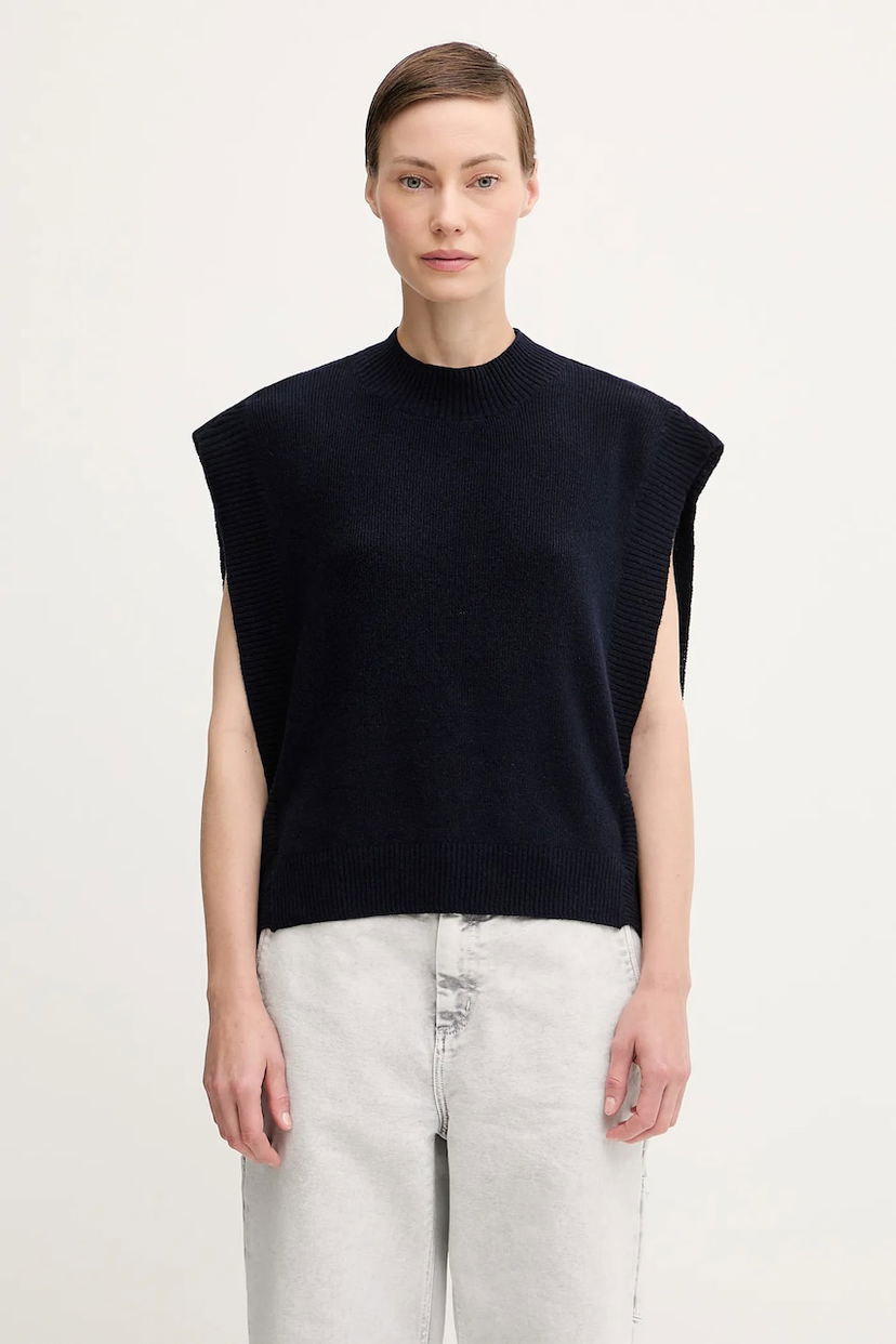 Väst A.P.C. Wool Rib-Knit Mock Neck Vest Pull Mathilde Mörkblå | WOASA.F23430