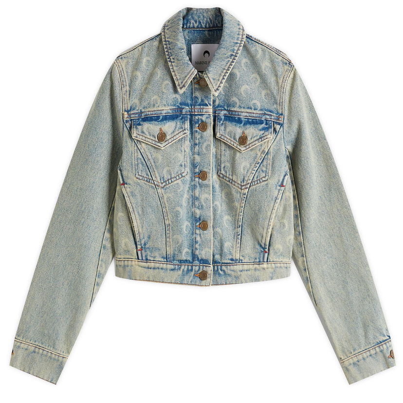 Bomberjacka Marine Serre Marine Serre Moon Laser Denim Boxy Jacket Blå | WJA041A-BG10