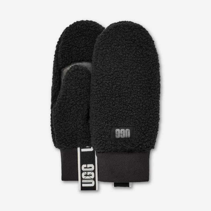 Handskar UGG Logo Tape Fleece Mittens Svart | 101099-BLK, 0