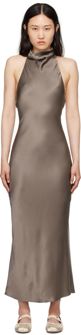 Klä Anine Bing Eliana Silk Halter Neck Maxi Dress Grå | A-02-10016-BWN27