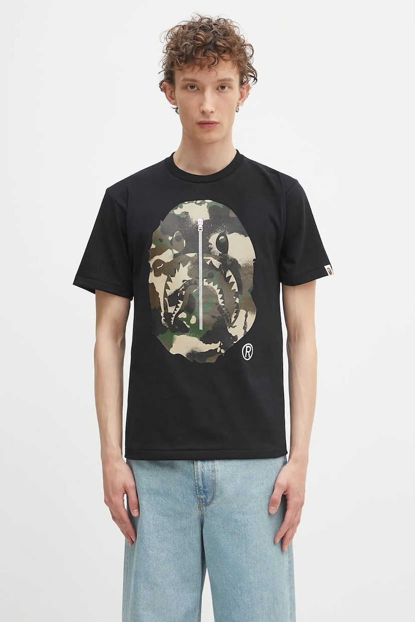 T-shirt BAPE A Bathing Ape Map Camo APE Head Shark T-Shirt Svart | 1L30110023