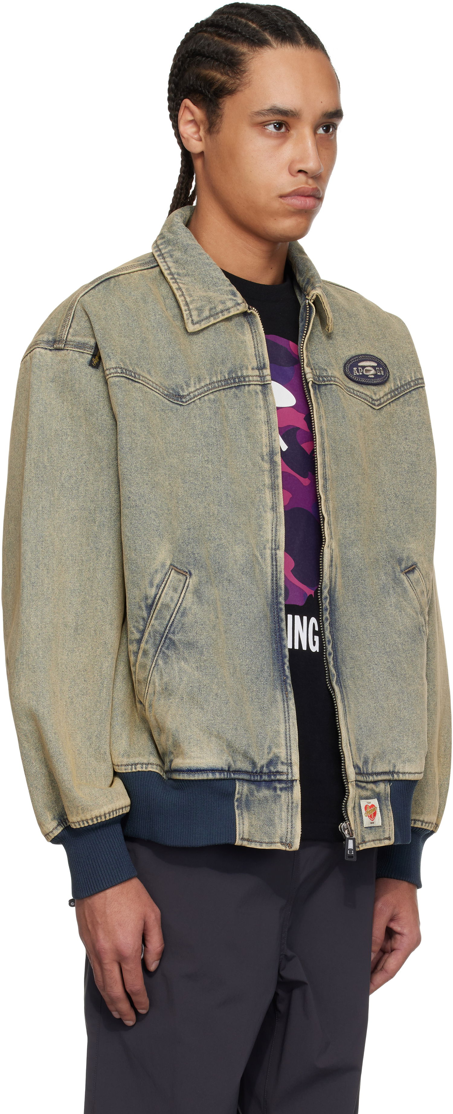 Jacka AAPE by A Bathing Ape AAPE by A Bathing Ape 'AAPE' Main Lightweight Denim Bomber Jacket Blå | AAPLJM7706XANBLL, 1