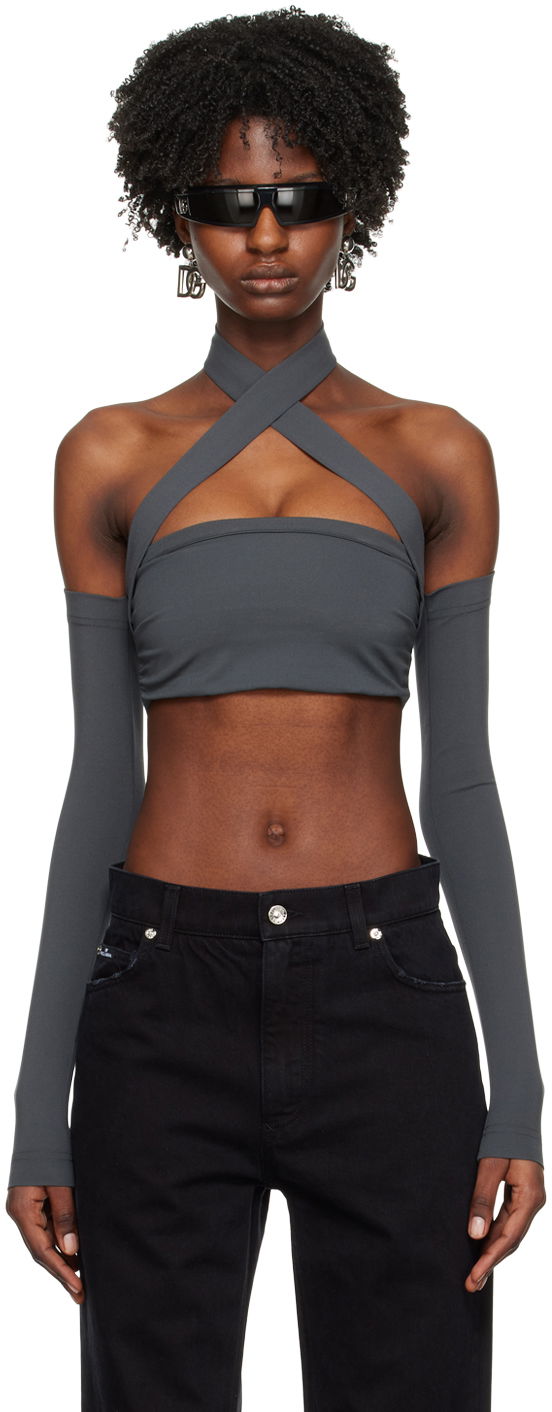 Crop top Dolce & Gabbana Gray Kim Kardashian Edition Off-The-Shoulder Top Grå | F772NT FUGPO