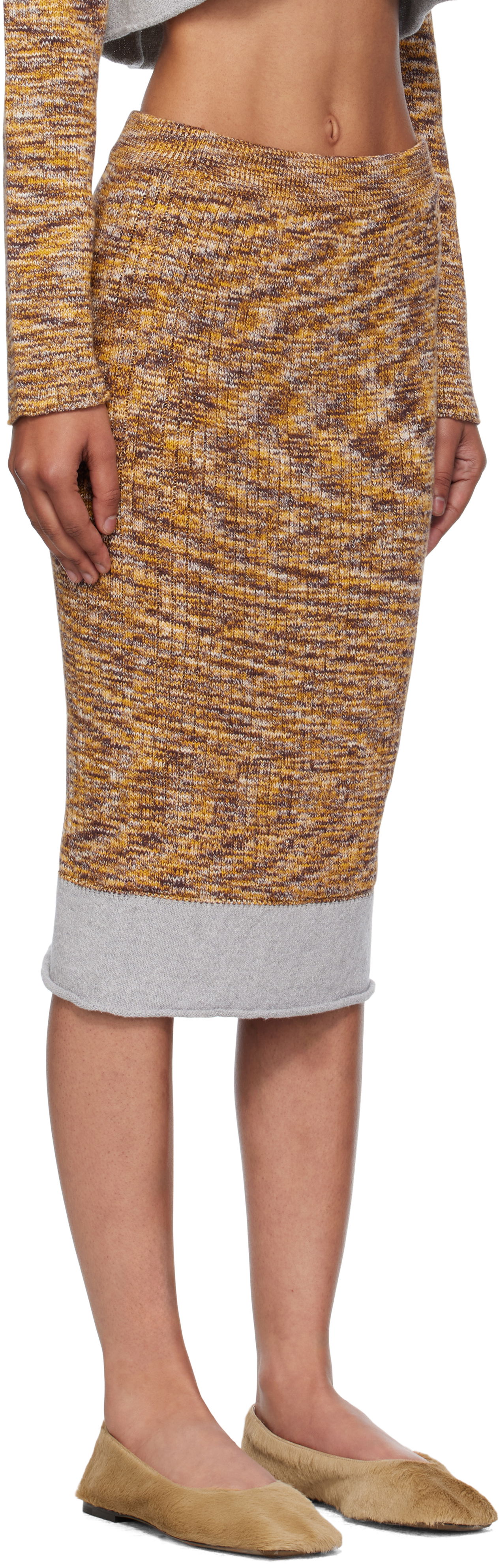 Kjol Baserange Baserange Midi Knit Skirt Gul | SSWA-TC-AU25, 1