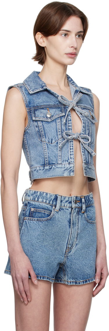 Väst Alexander Wang Alexander Wang Clear Bead Hotfix Cropped Denim Vest Blå | 1WC1251603, 1