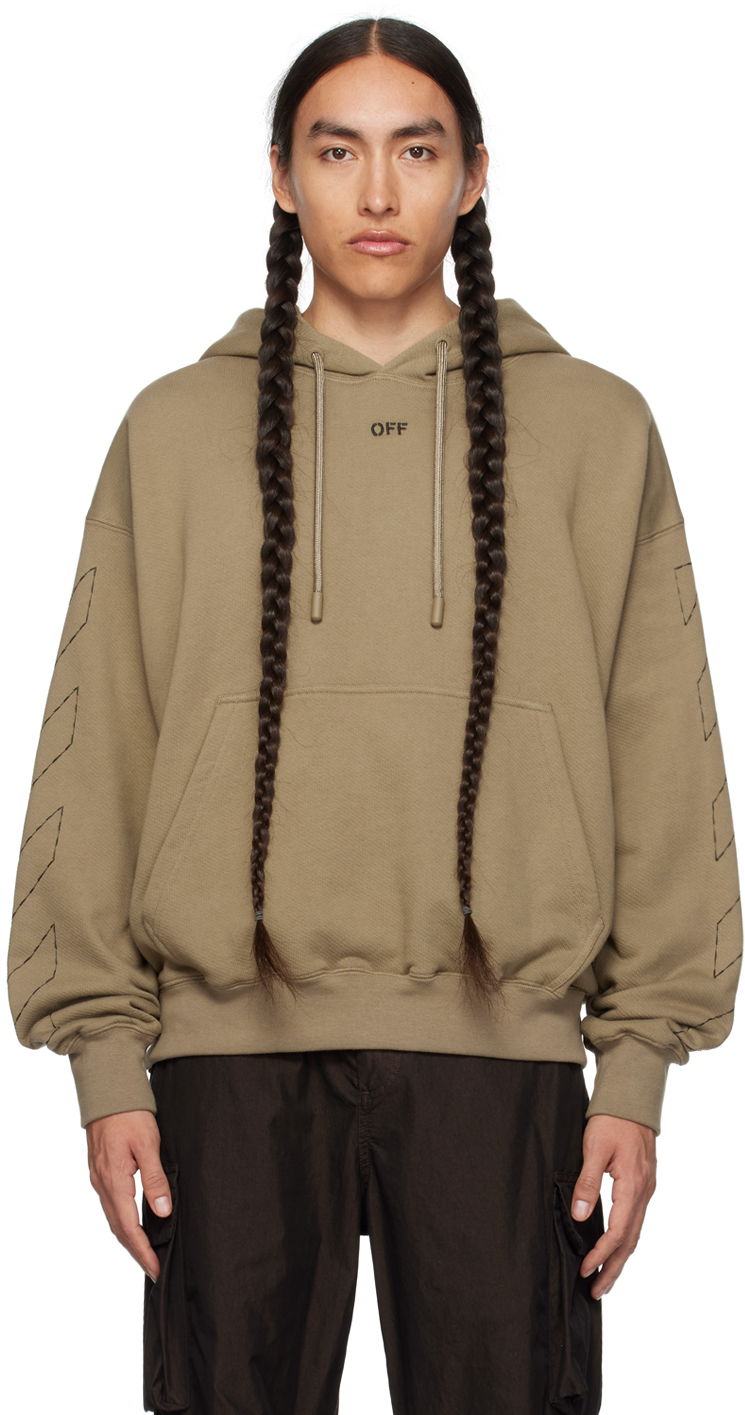 Sweatshirt Off-White Stitch Hoodie Beige | OMBB085F23FLE0196110