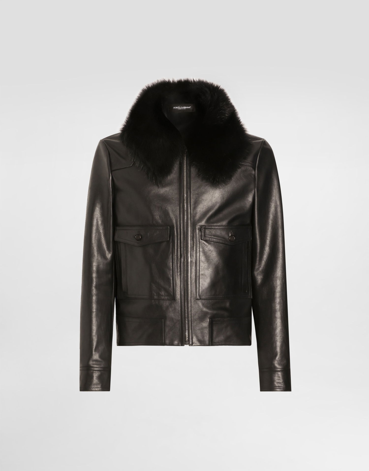 Jacka Dolce & Gabbana Dolce & Gabbana Single-Breasted Leather Jacket with Fur Collar Svart | G9BUQLHULXFN0000, 0