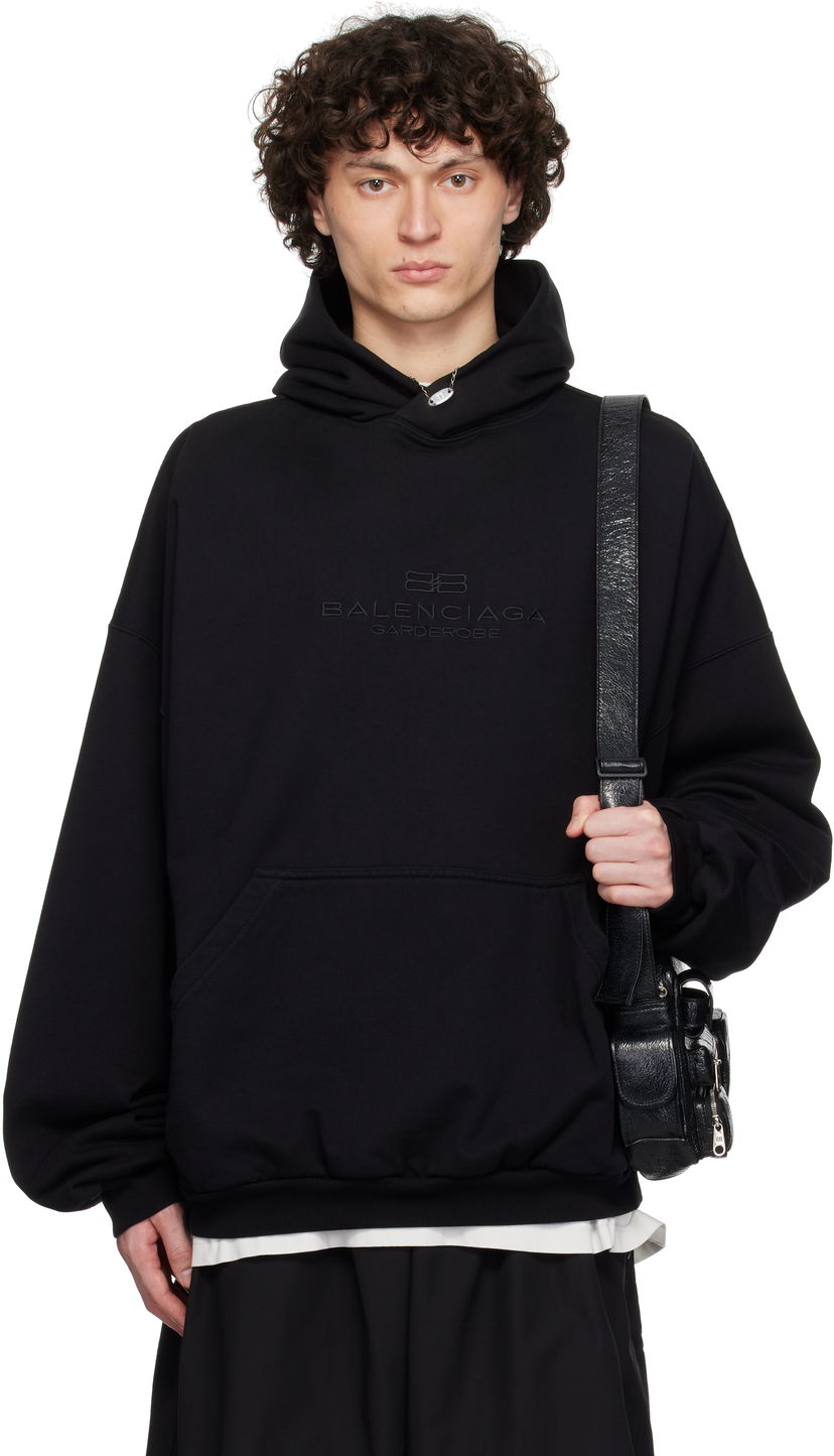 Sweatshirt Balenciaga BB Garderobe Large Fit Hoodie Svart | 813406TRVW1