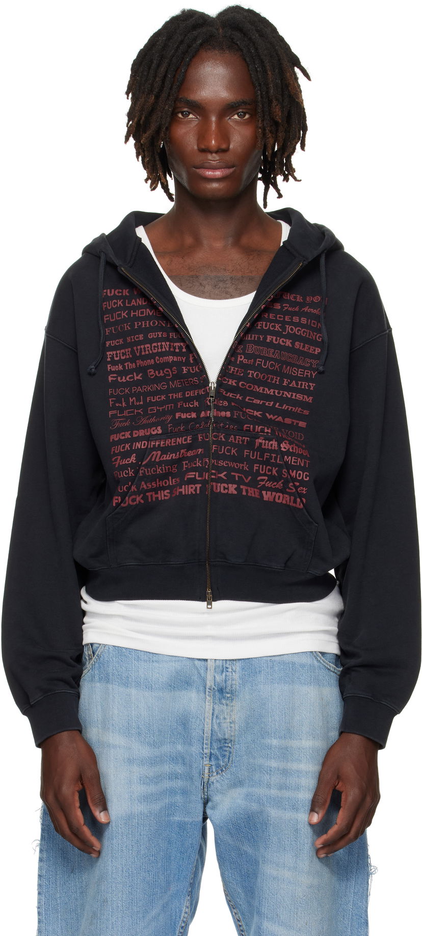 Sweatshirt VETEMENTS VETEMENTS 'Fuck' Fitted Zip-Up Hoodie Svart | UH76ZU660B