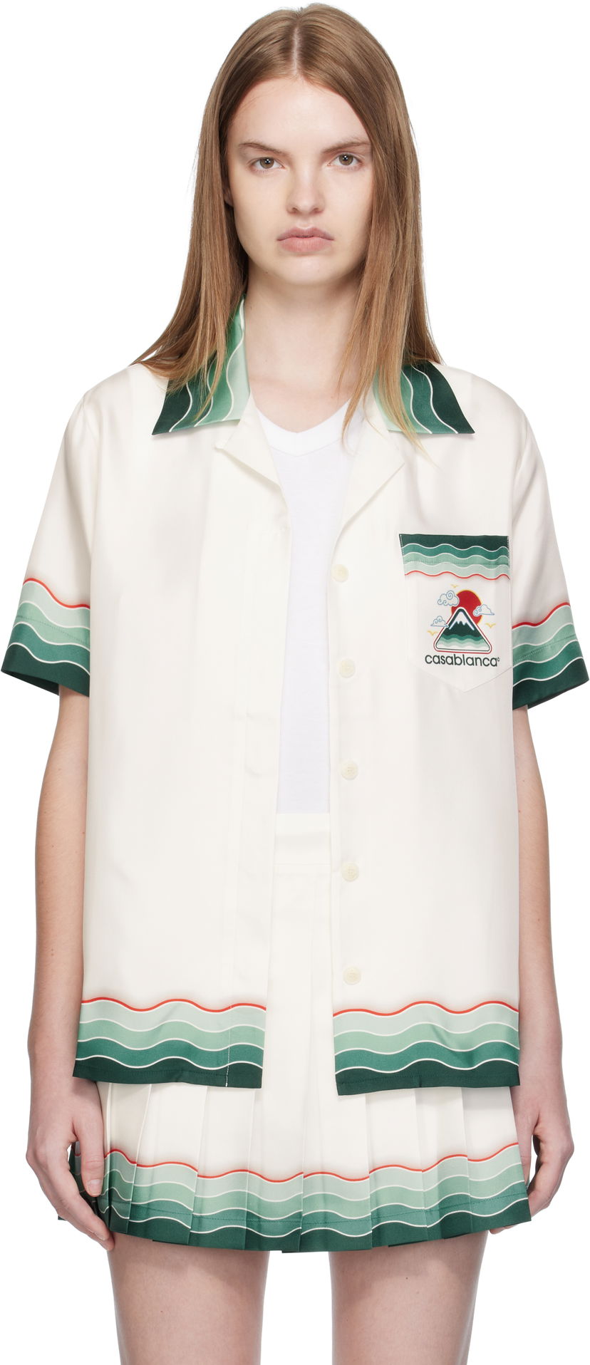 Skjorta Casablanca Casablanca Montagne Ondulee Silk Short Sleeve Shirt Vit | WPF25-SH-200-05