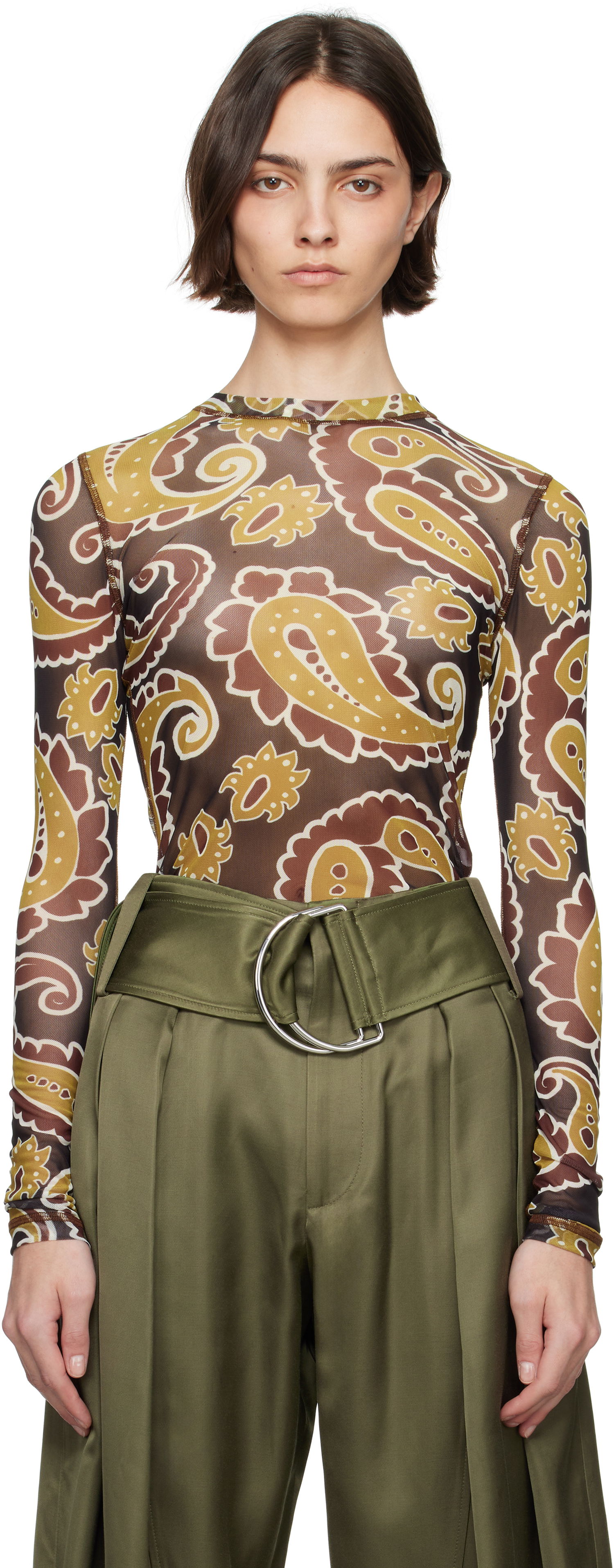 T-shirt JW Anderson JW Anderson Paisley Mesh Long Sleeve T-Shirt Brun | JO0138-PG1788, 0