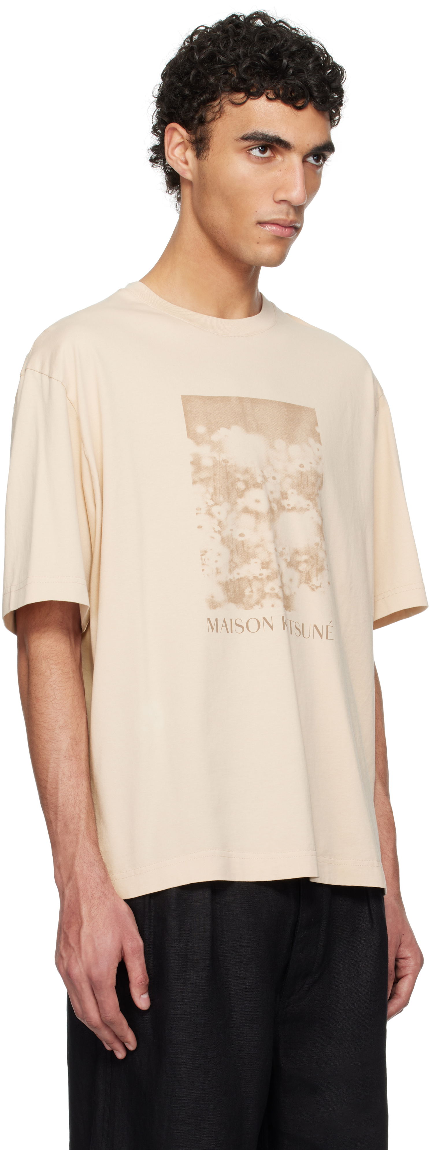 T-shirt MAISON KITSUNÉ Maison Kitsuné Daisy Field Oversize T-Shirt Beige | OM00114KJ7016, 1