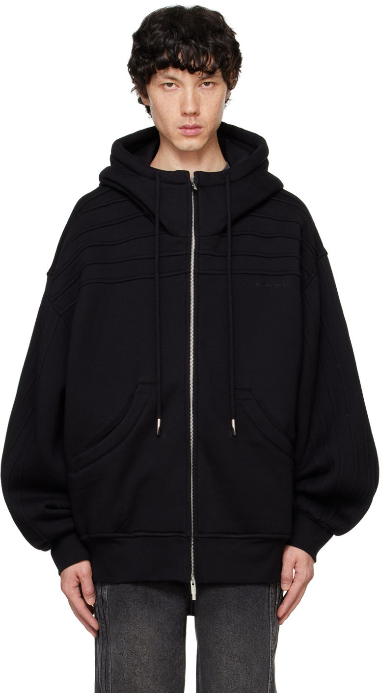 Sweatshirt Feng Chen Wang Feng Chen Wang Pleated Zip-Up Hoodie Svart | FUF18HD03B