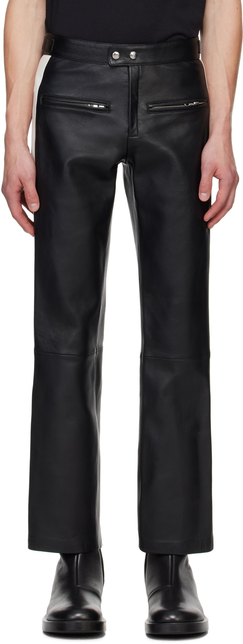 Byxor Courrèges Courrèges Contrast Band Biker Leather Pants Svart | 324LPA245CV0005