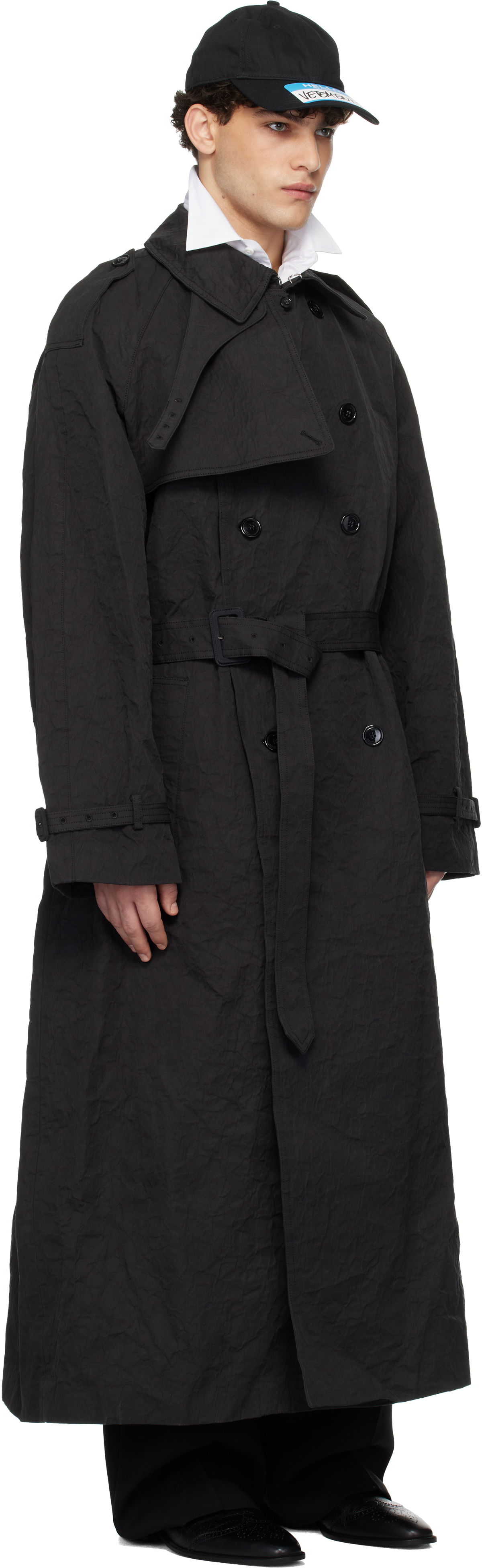 Trenchcoat VETEMENTS Metalized Wrinkled Trench Coat Svart | UA66CO100B, 1