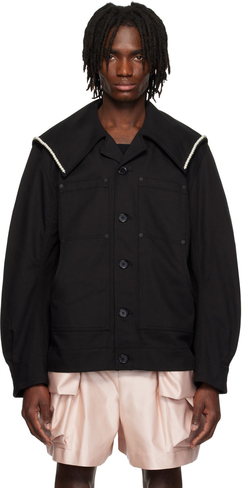 Jacka Simone Rocha Simone Rocha Beaded Sailor Collar Workwear Jacket Svart | 6120B 1074