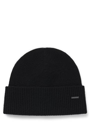 Mössa BOSS Cashmere beanie hat with logo plaque Svart | 50548851