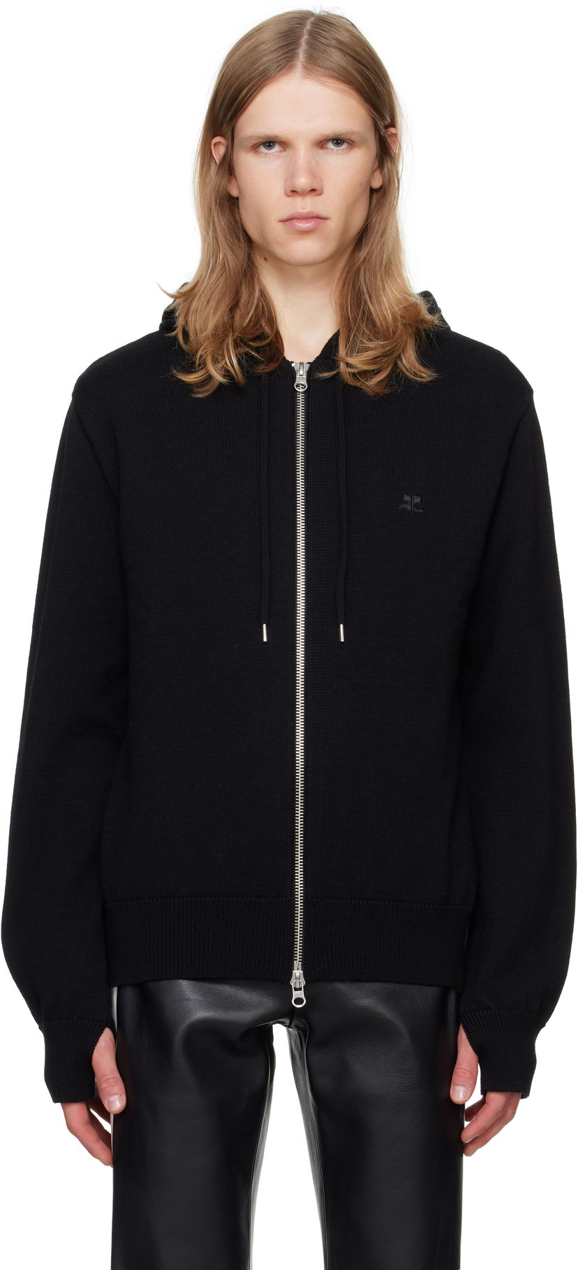 Sweatshirt Courrèges Zipped Wool Hoodie Svart | 324MHO034FI0036