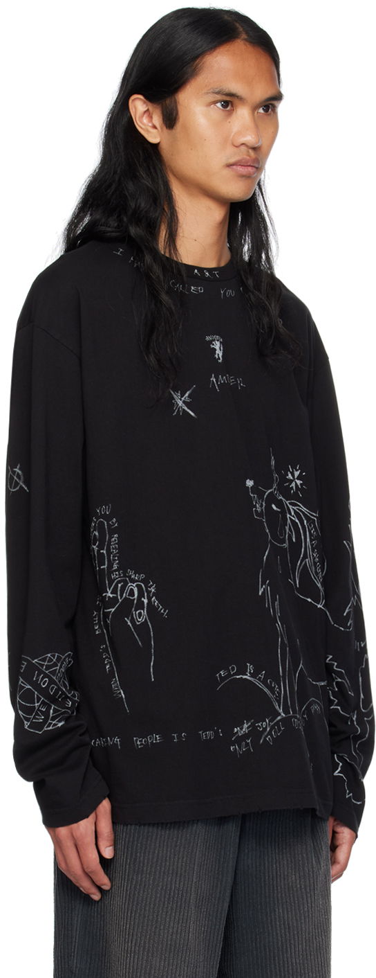 Sweater We11done We11done Graphic Long Sleeve T-Shirt Svart | WD-TT2-24-756-U-BK, 1