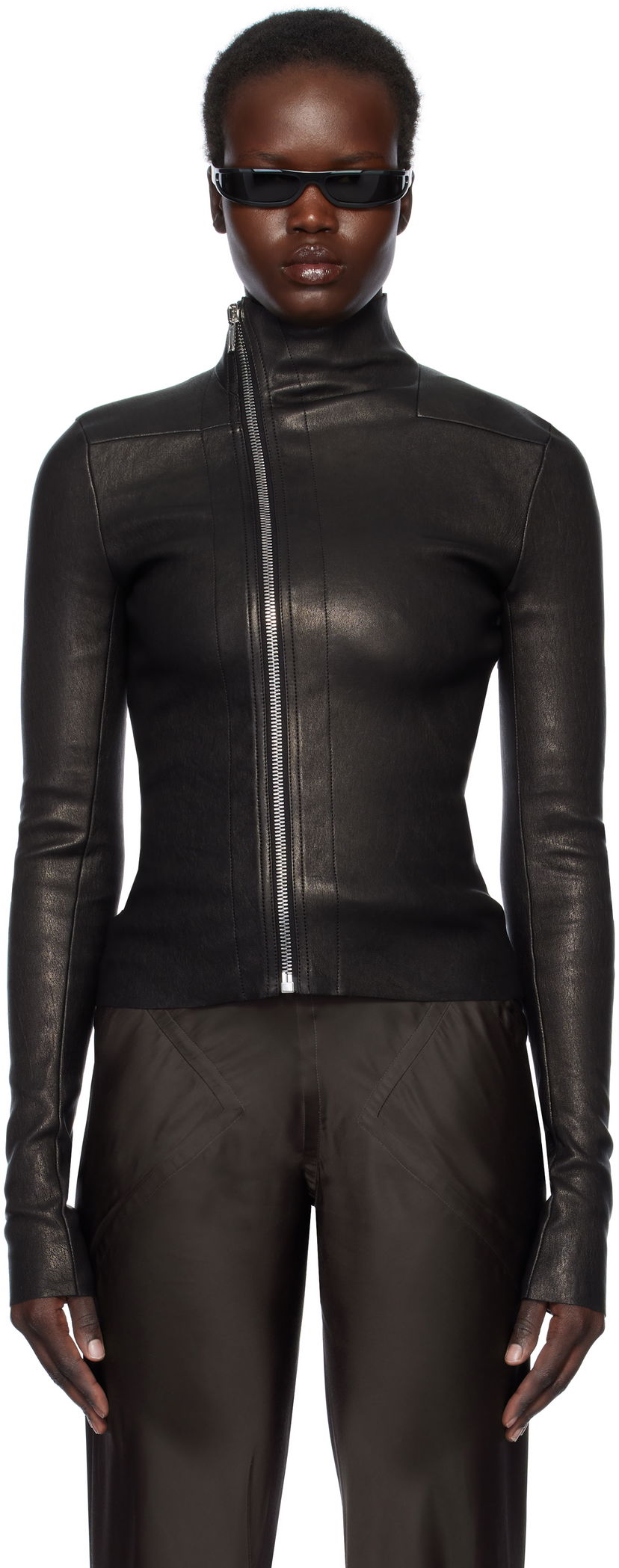 Sweater Rick Owens Rick Owens Hollywood Gary Leather Jacket Svart | RP01E7701 LSV