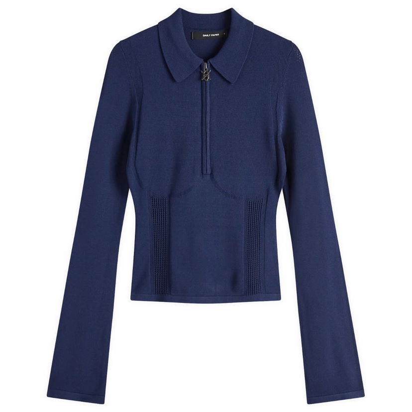 Sweater DAILY PAPER Daily Paper Women's Knit Zip Polo Mörkblå | 2511087