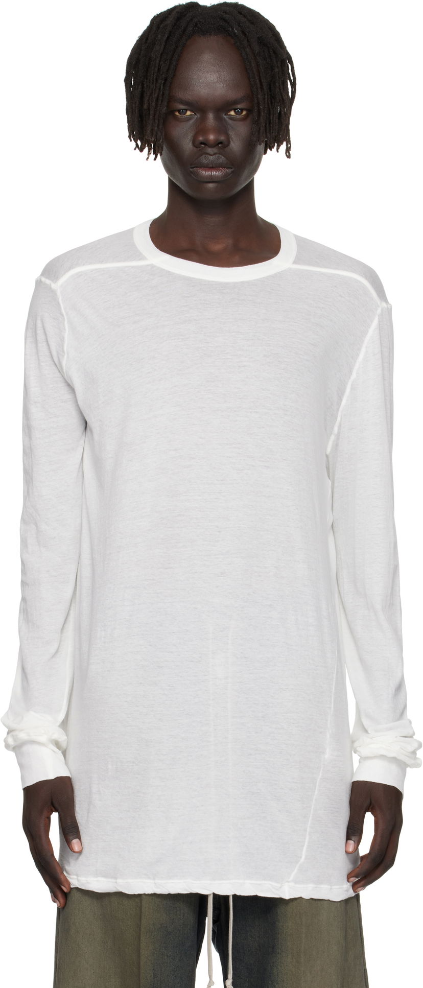 T-shirt Rick Owens Rick Owens Concordians Level Long Sleeve T-Shirt Vit | RU02E1266 UC