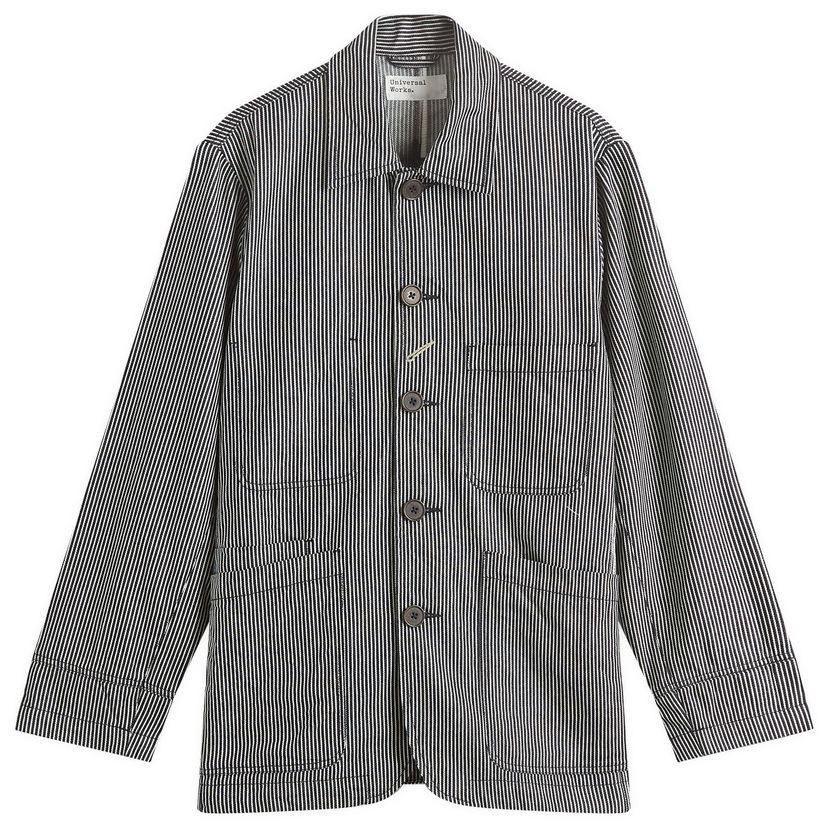 Jacka Universal Works Hickory Stripe Original Bakers Jacket, Size Large Mörkblå | P32007-IND