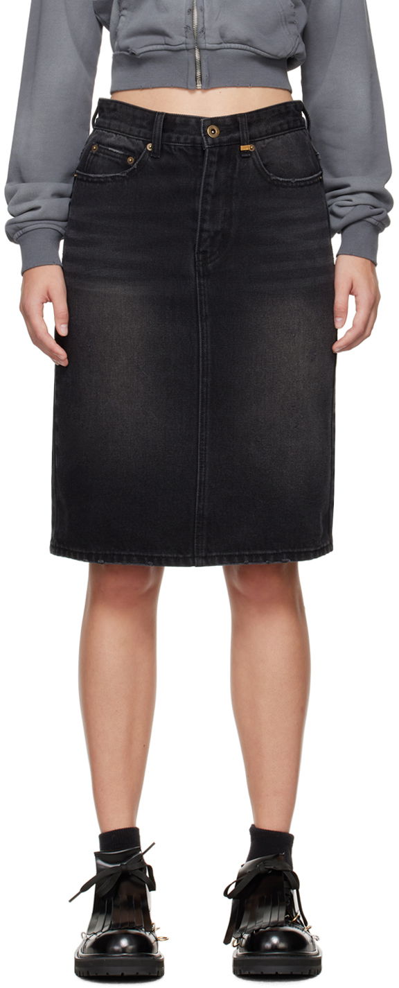Kjol We11done We11done Washed Denim Midi Skirt Svart | WD-DS2-24-372-W-BK