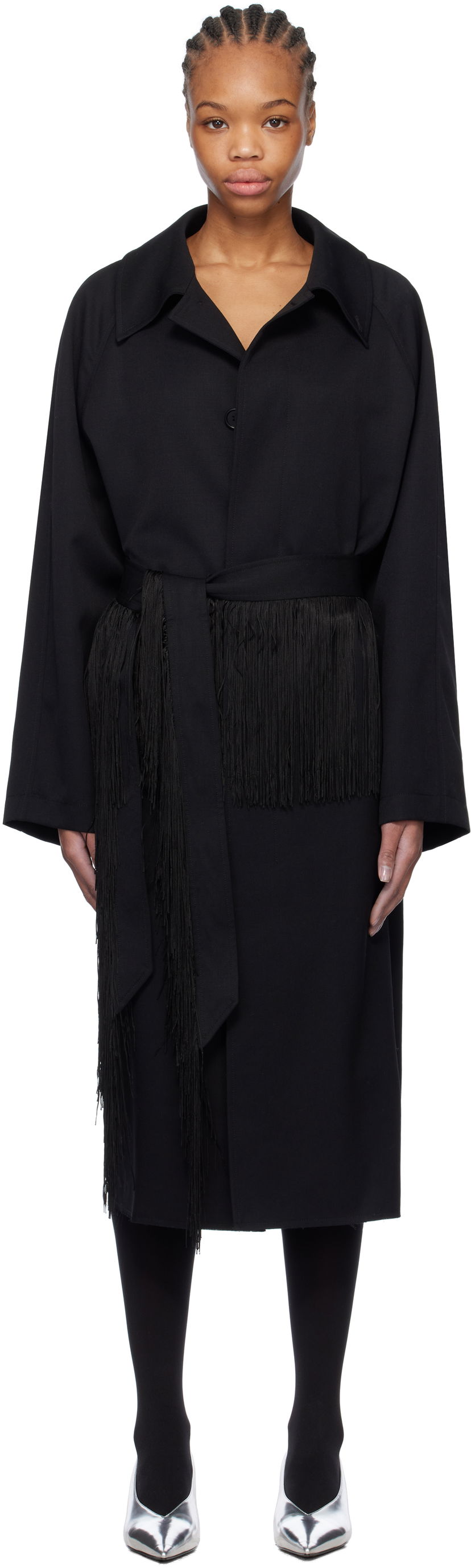 Rockar Maison Margiela MM6 Maison Margiela Wool Gabardine Trench Coat with Fringed Belt Svart | S52AH0079 S78542