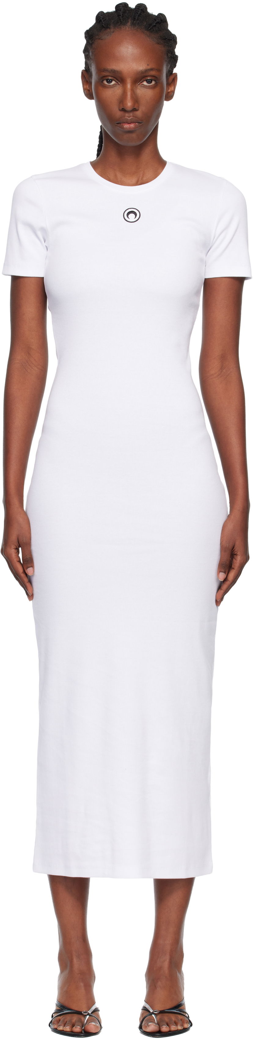 Klä Marine Serre Marine Serre Moon Logo Ribbed Jersey Tube Maxi Dress Vit | WDR057A CJER0011