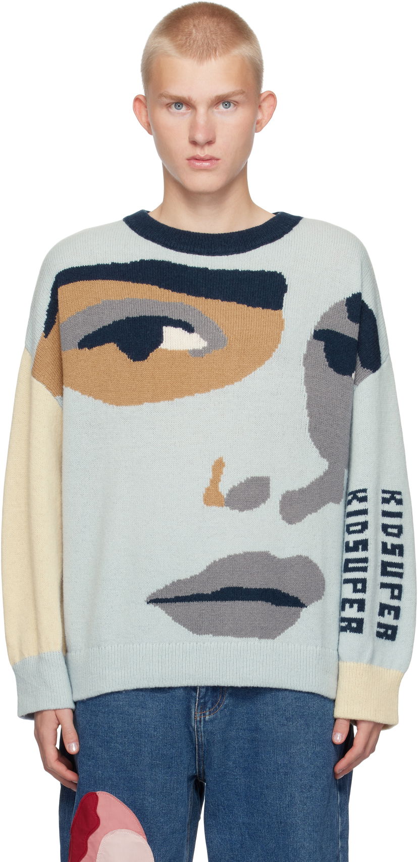 Sweater KidSuper Boxy Face Sweater Blå | AW24-SW-11