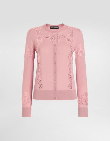 Sweater Dolce & Gabbana Dolce & Gabbana Wool Cardigan with Lace Inlay Rosa | FXV05TJDVB0F0473, 0