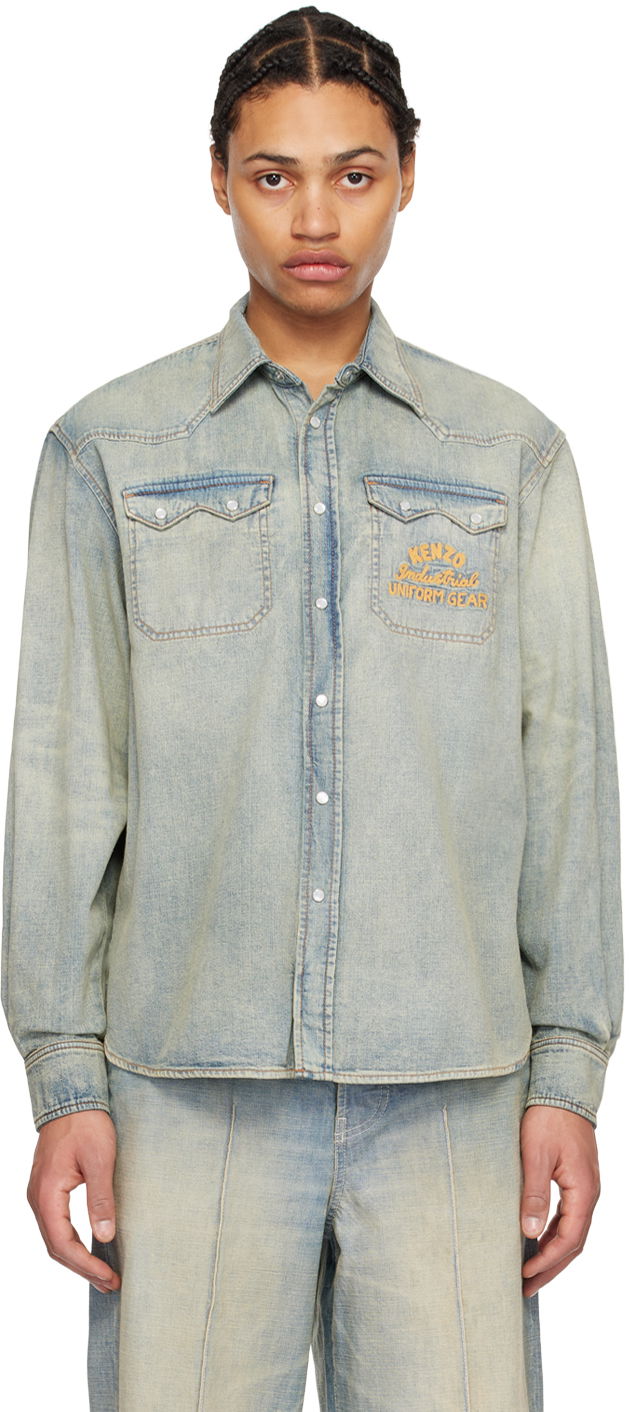 Skjorta KENZO Verdy x Drawn Varsity Denim Shirt Blå | FE55DC4136E8
