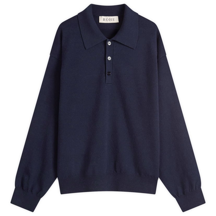 Sweater Róhe Rohe Knitted Long Sleeve Polo Mörkblå | 314-23-413