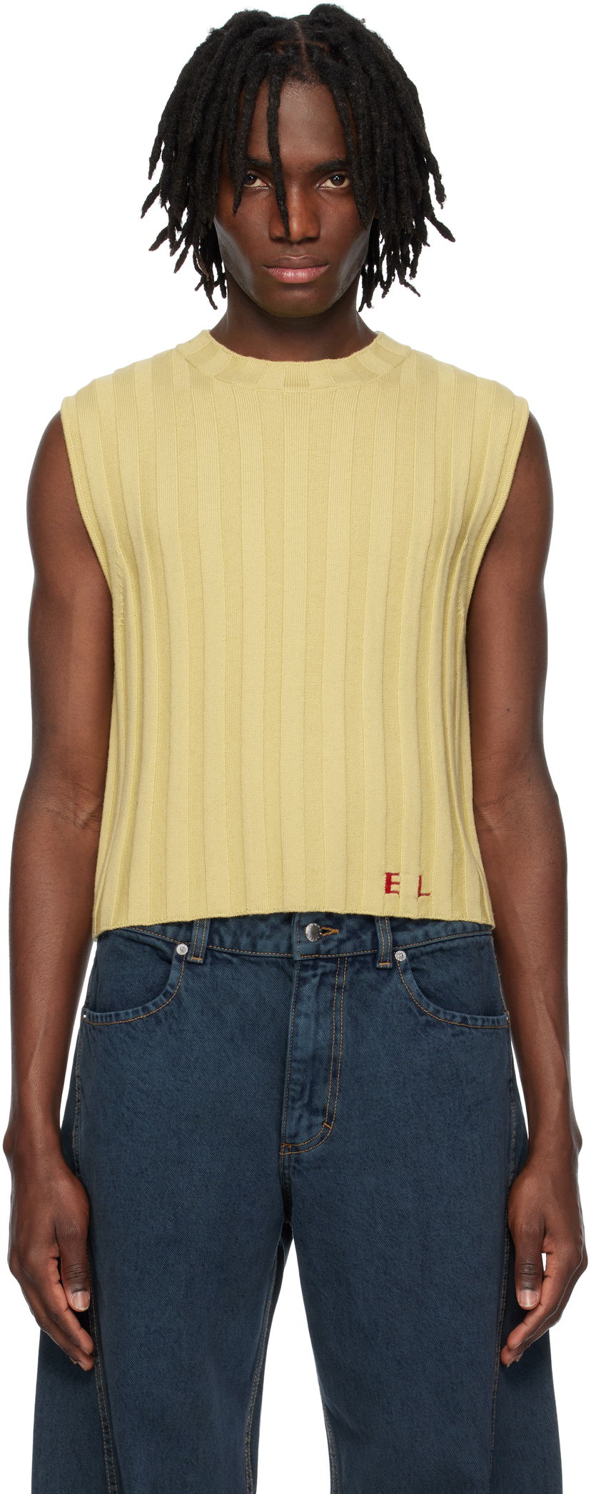 Sweater Eckhaus Latta Eckhaus Latta Knitted Cropped Vest Gul | 8025-EL-PS25-DO - DOMINO