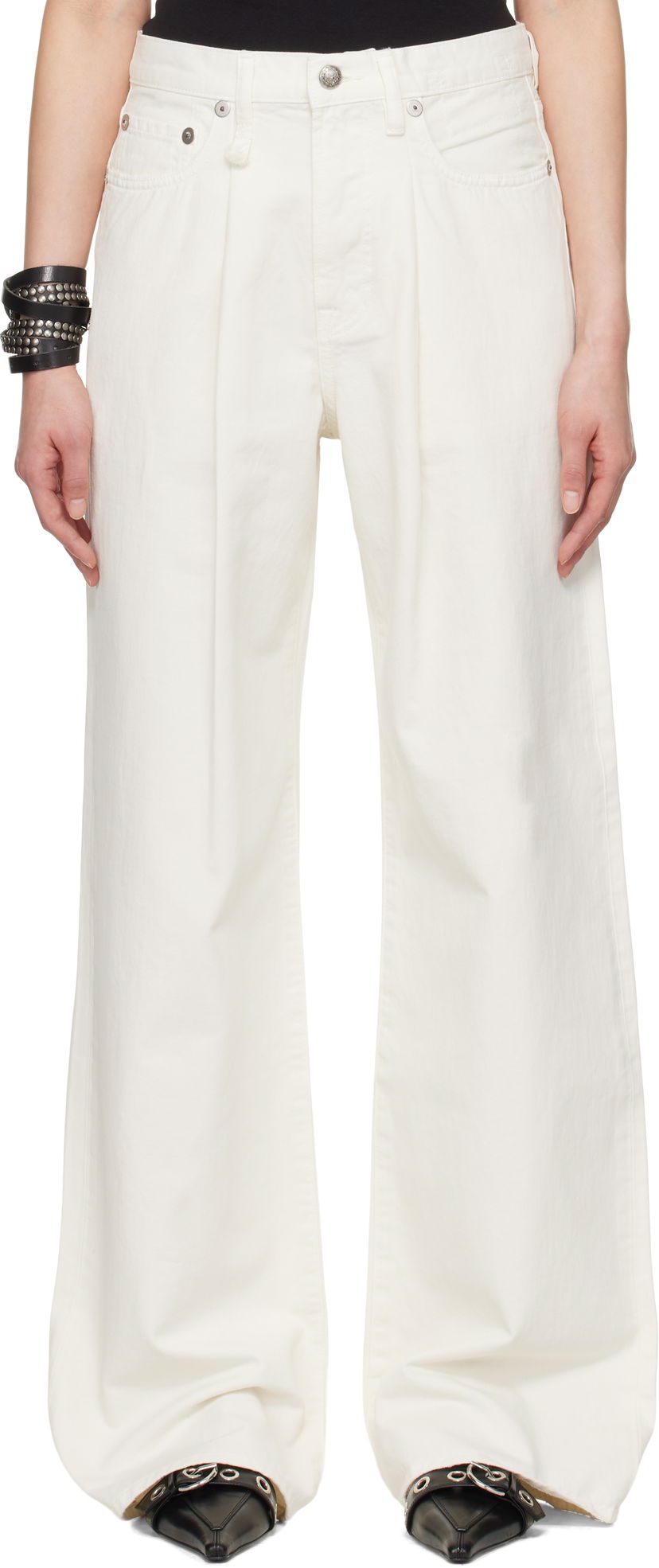 Jeans R13 R13 Damon Pleated Wide Leg Jeans Vit | R13W3147-D298A