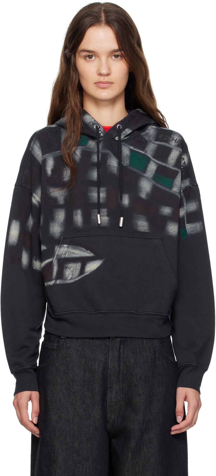 Sweatshirt Eckhaus Latta Eckhaus Latta Garment-Dyed Printed Hoodie Svart | 251-EL-PF25-P -