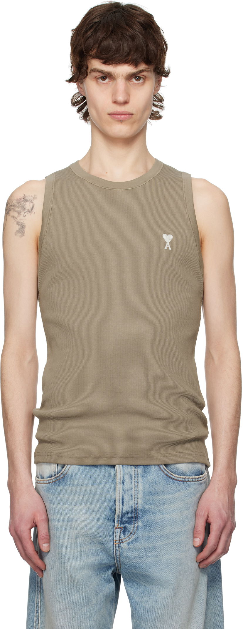 Linne AMI AMI Paris Ribbed Ami de Coeur Tank Top Brun | HTK060.JE0117