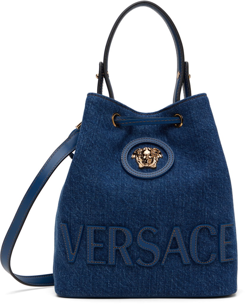 Handväska Versace Versace 'La Medusa' Denim Bucket Bag Blå | 1018297_1A04287_1UC7V