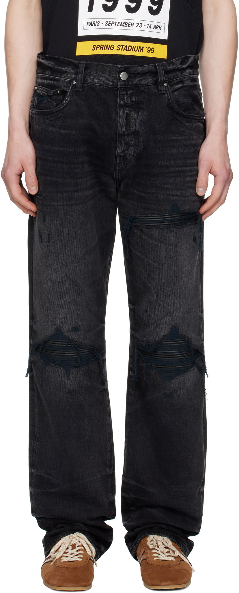 Jeans AMIRI AMIRI Leather Straight MX1 Jeans Svart | AMDNGH1086