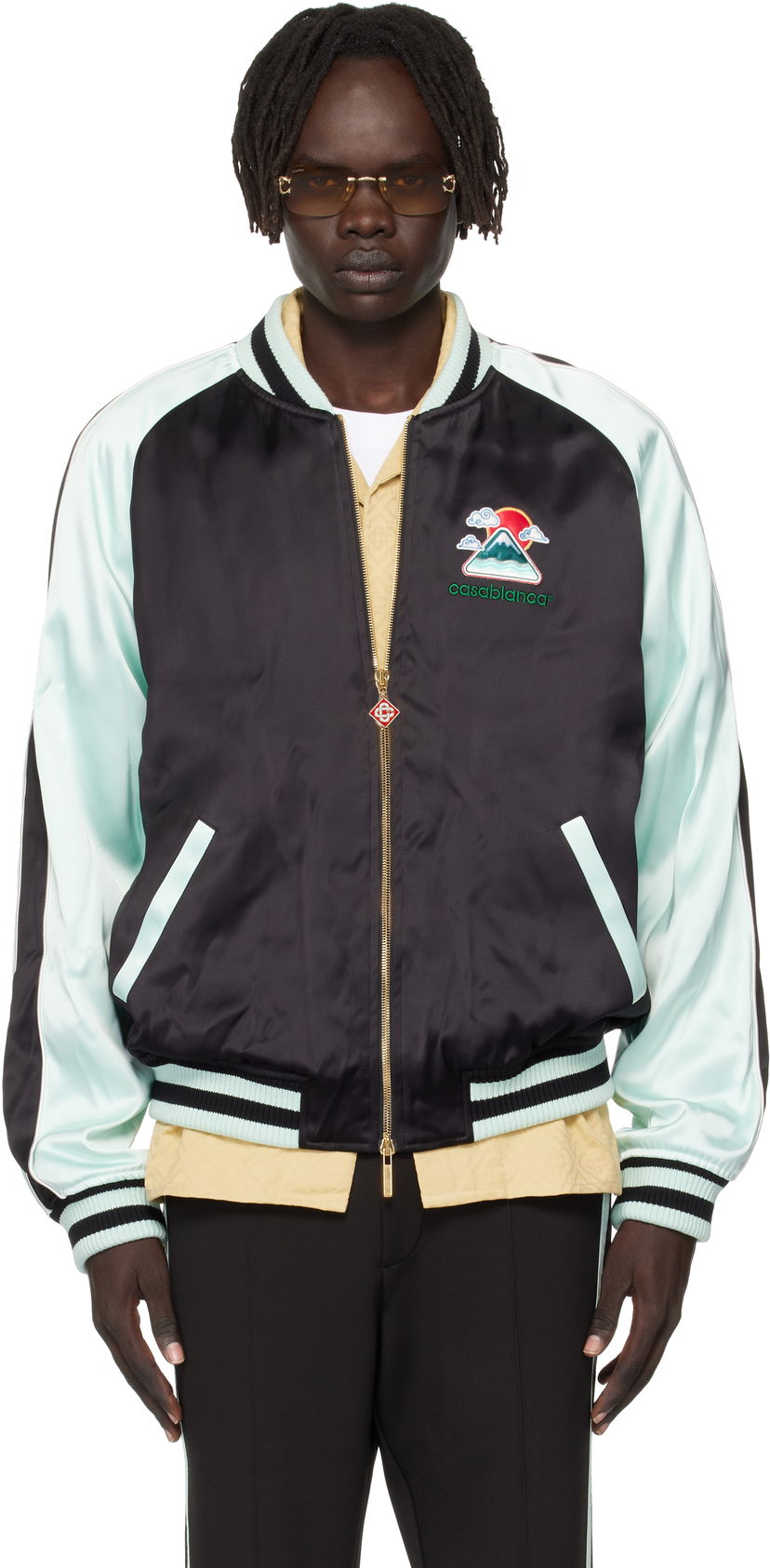 Bomberjacka Casablanca Casablanca Embroidered Satin Bomber Jacket Svart | MPF25-JK-383-01