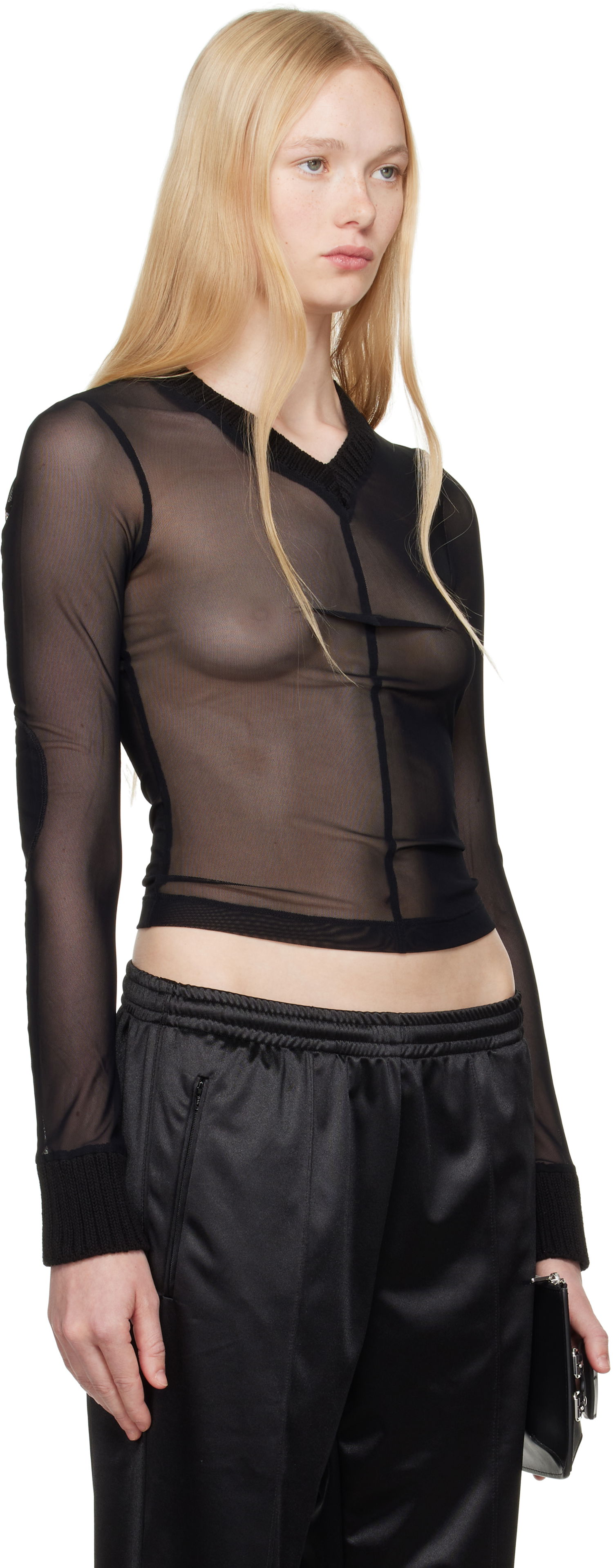Sweater Maison Margiela MM6 Maison Margiela Elastic Jersey Mesh Long Sleeve Top Svart | S62NH0039 S24423, 1