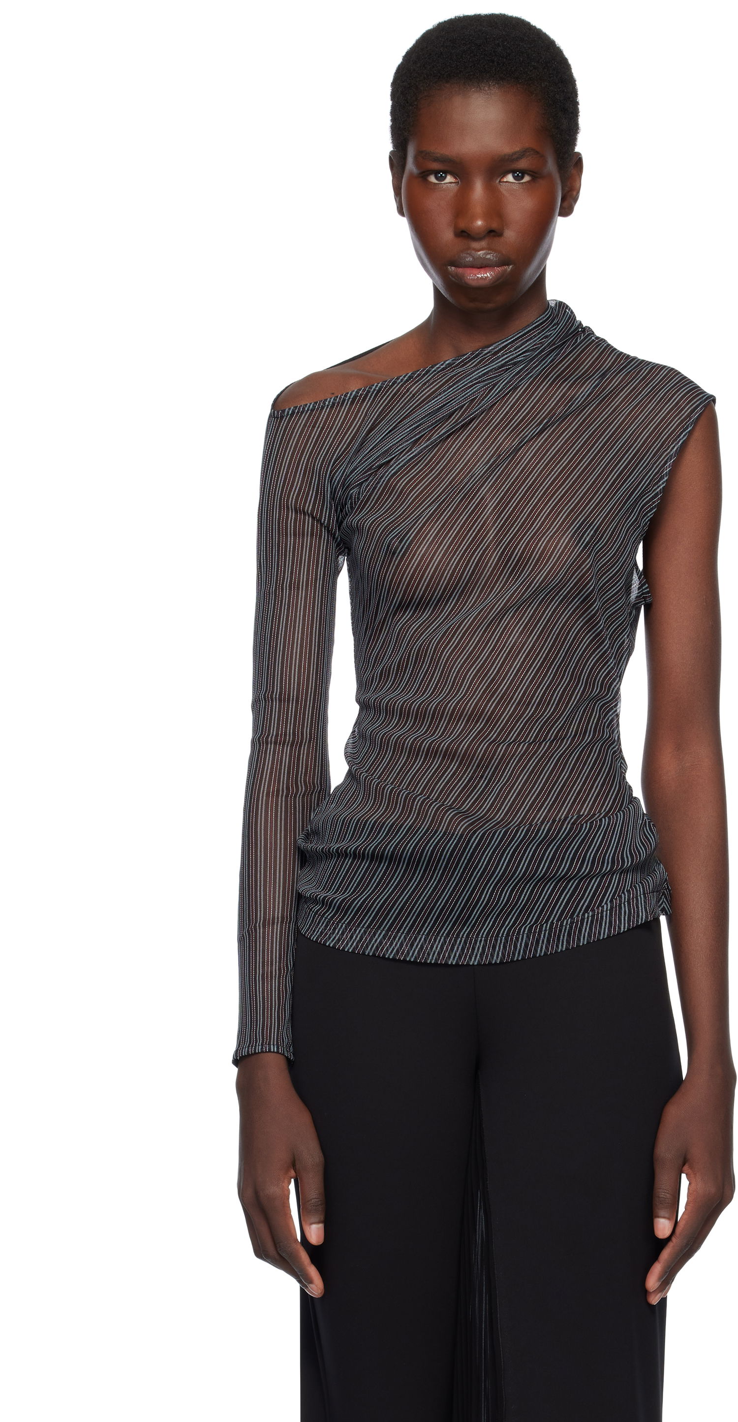 T-shirt Courrèges Courrèges Asymmetric Striped Mesh Top Svart | 125JTO387PR0099, 0